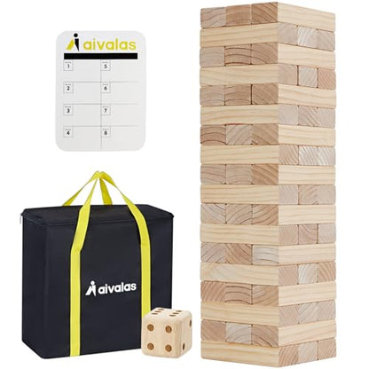 Aivalas Giant Timber Blocks Games, 57 Blocks Large Tower Outdoor Games - Includes Carry Bag and Scoreboard, Wood Stacking Yard Games Grows from 2FT to Over 4.2FT for Kids Adults Family - size: L-Over 4.2 FT-57PCS
