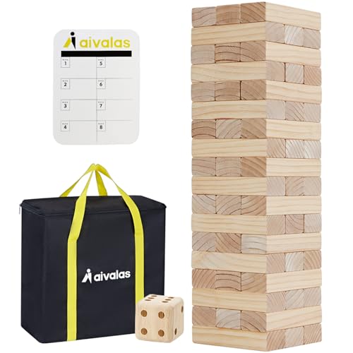 Aivalas Giant Timber Blocks Games, 57 Blocks Large Tower Outdoor Games - Includes Carry Bag and Scoreboard, Wood Stacking Yard Games Grows from 2FT to Over 4.2FT for Kids Adults Family - size: L-Over 4.2 FT-57PCS