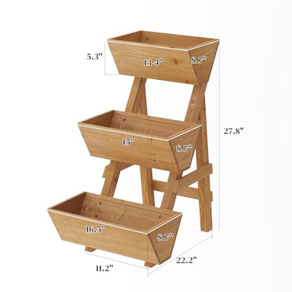 3-Tier Wooden Vertical Raised Garden Bed with Legs, Tiered Planter Box, Vertical Garden Planter,Wood Plant Stand Wood Flower Rack for Patio, Balcony, Freestanding (Brown-Small) - color: Brown, size: Small