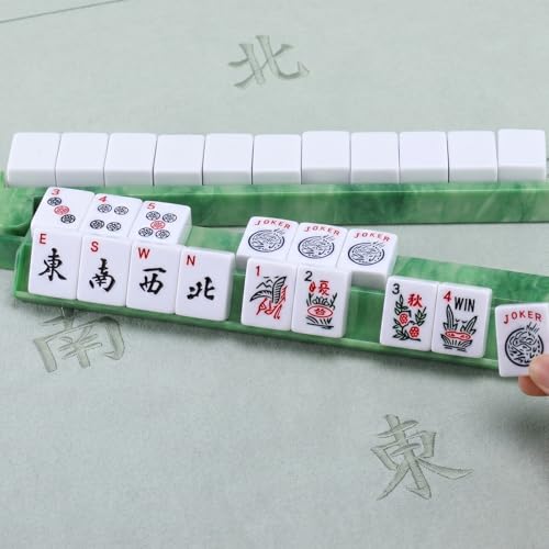 4 Pcs 18.7 Inch Acrylic Mahjong Tile Racks with Pushers for Game Night American Mahjong Racks Tile Set for Mah Jong Lovers and Beginners (Green Agate) - color: Green Agate