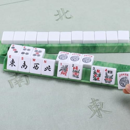 4 Pcs 18.7 Inch Acrylic Mahjong Tile Racks with Pushers for Game Night American Mahjong Racks Tile Set for Mah Jong Lovers and Beginners (Green Agate) - color: Green Agate