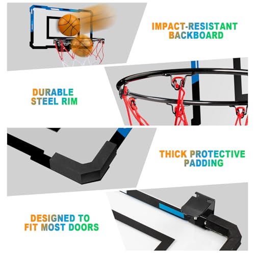 Basketball Mini Hoop Indoor Boys Gifts for Kids Adults, Door Room Mini Hoop with Balls, Basketball Accessories for Teen Boy Gifts, Blue - style: Blue Basketball Hoop Set