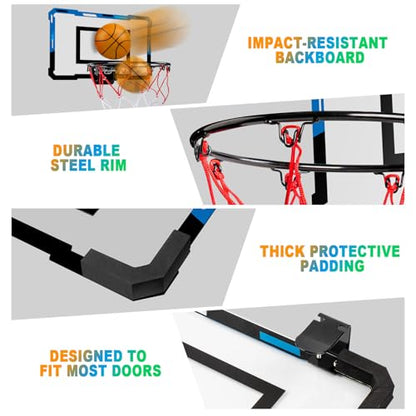 Basketball Mini Hoop Indoor Boys Gifts for Kids Adults, Door Room Mini Hoop with Balls, Basketball Accessories for Teen Boy Gifts, Blue - style: Blue Basketball Hoop Set