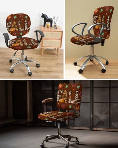 Savannan Office Chair Cover, Leopard Fall Pumpkin Maple Leaf Protective Stretch Elastic Universal Cover for Desk Task Chair,Computer Rotating Chair 1 Pcs Orange and Brown