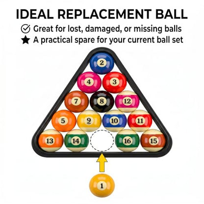 KONLLEN Single Replacement Pool Ball – 2-1/4" Regulation Size & Weight Billiard Ball Made of Phenolic Resin (Choose 1–15 or Cue Ball) - color: #1