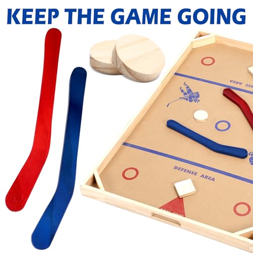 Soulchen 2 Sets Replacement Hockey Sticks and Pucks for Classic Wooden Tabletop Games Hockey Game Slap Shot Extra Accessories for Family Adults Kids Children - color: Red,Blue