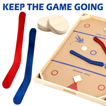 Soulchen 2 Sets Replacement Hockey Sticks and Pucks for Classic Wooden Tabletop Games Hockey Game Slap Shot Extra Accessories for Family Adults Kids Children - color: Red,Blue
