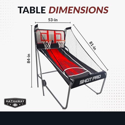 Hathaway Shot Pro Deluxe 81-In Dual Basketball Arcade Game for Home Game Room - With LED Electronic Scoring, Foldable Indoor Design, Heavy-Duty Steel Frame, 8 Game Modes, Pump & Hoops - Black Finish