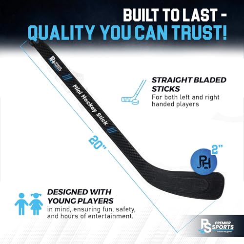 Premier Sports Mini Hockey Set – Complete 4-Player Indoor Kit with (2) Mini Goals, (4) Mini Sticks, and (2) Foam Balls