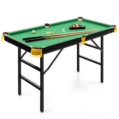 GYMAX Pool Table, 48’’ Foldable Billiard Tables with Balls, 2 Cue Sticks, Chalks and Brush, Mini Pool Table for Kids, Family, Party