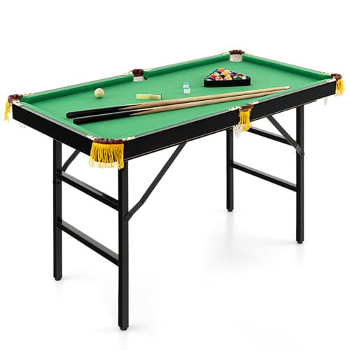 GLACER 48" Foldable Pool Table Set, Portable Billiards Table with 2 Cue Sticks, 16 Balls, Triangle Rack, 2 Chalks & Brush, Compact Folding Design for Kids, Indoor & Outdoor Use