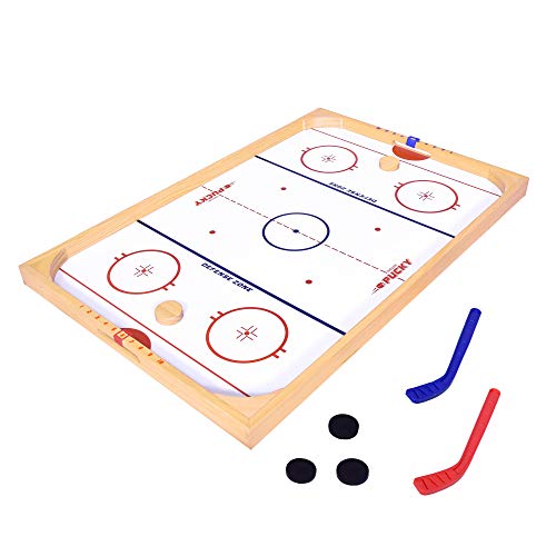 GoSports Hockey Ice Pucky Wooden Table Top Hockey Game for Kids & Adults - Includes 1 Game Board, 2 Hockey Sticks & 3 Pucks