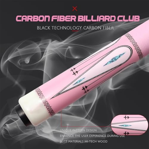Carbon Fiber Pool Cue – 12.9mm, 14mm and 12.4mm, 2-Piece Billiard Cue Stick for Women/Men, Professional Break Cue for Snooker, 8-Ball, 9-Ball, Home & Club Use - color: Pink 2