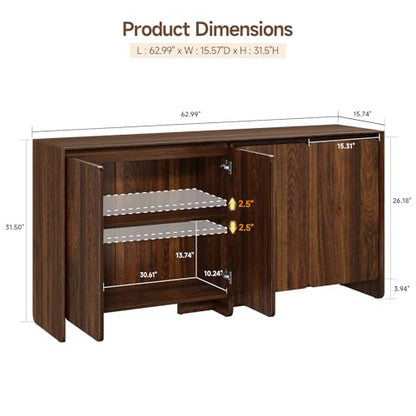 ONBRILL 63" Sideboard Buffet Cabinet with Storage, Buffet Sideboard Cabinet with 4 Doors & Adjustable Shelves, Modern Coffee Bar Console Table for Living Room, Kitchen, Entryway - color: Walnut