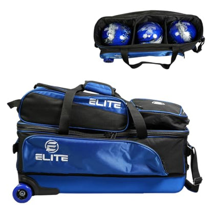 ELITE 3 Ball Slim Triple Tote Bowling Bag | Great for Tournaments and Travel | Rolling Bowling Bag With Wheels | Removable Shoe Compartment | Bowling Bags With USB Charging Port and Storage Pockets