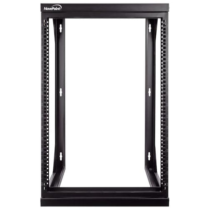 NavePoint 15U Open Frame Server Rack for 19" IT Network Equipment & A/V Devices, Free Standing or Wall Mount Rack with 180 Degrees Gate Swing, Black - size: 15U - 18in Deep