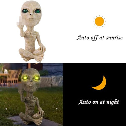 Solar Light Alien Statues Sculpture，Funny UFO Extraterrestrial Figurine for Home Garden Yard Art Outdoor Decoration.