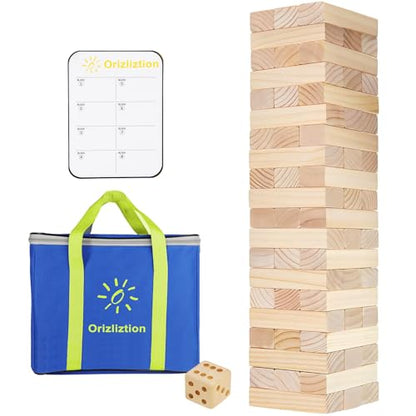 60 PCS Giant Tumbling Tower Game,Jumbo Outdoor Games for Adults & Family, 5 FT Premium Wooden Blocks Stacking Toys with Carry Bag for Backyard, Lawn, Party, Camping - size: Large Size