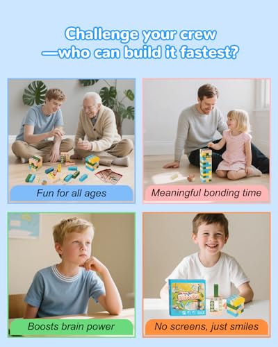 Wooden Stacking Tower Game for Kids & Adults – Educational Wooden Stacking Blocks Puzzle Game for Kids Ages 3+, Fast-Paced Family Fun for Party, Classroom & Kid Games