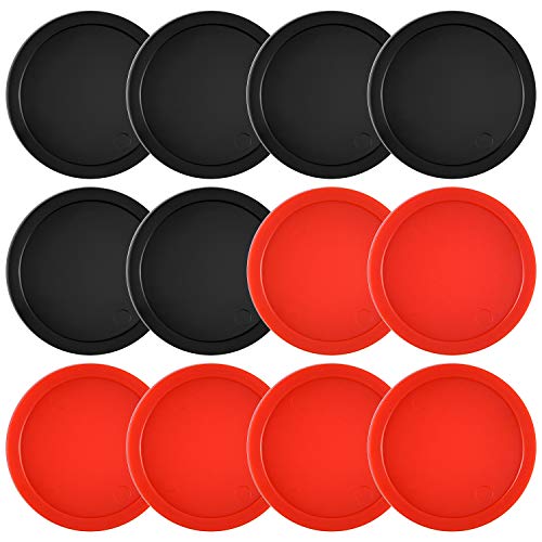 Coopay 12 Pieces Home Air Hockey Pucks 2.5 Inch Heavy Replacement Pucks for Game Tables Equipment Accessories, 12 Grams - color: Red and Black