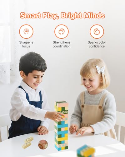 Wooden Stacking Tower Game for Kids & Adults – Educational Wooden Stacking Blocks Puzzle Game for Kids Ages 3+, Fast-Paced Family Fun for Party, Classroom & Kid Games