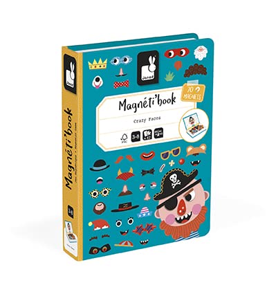 Janod - Magnetibook 83 Pc Magnetic Boy Crazy Face Dress Up Game - Decorating Fridge with Magnetic Letters - Enhances Creativity and Learning - Boosts Self-Confidence - Portable and Easy Storage - style: Boy Crazy Faces Dress Up