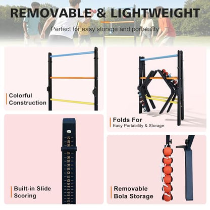 Ladder Ball Set, Steel Ladderball Game Set with 6 Soft Rubber Bolo Balls, Built-in Scoring System, Game for Family, Outdoor, Yard, Camping, Beach, Lawn, Party, Picnic