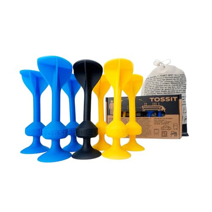 TOSSIT Game Suction Cup Darts, Toss Game Perfect Family and Party, Silicone Throwing Game for Backyard, Indoor and Outdoor Fun, Starter Pack - color: Blue Yellow