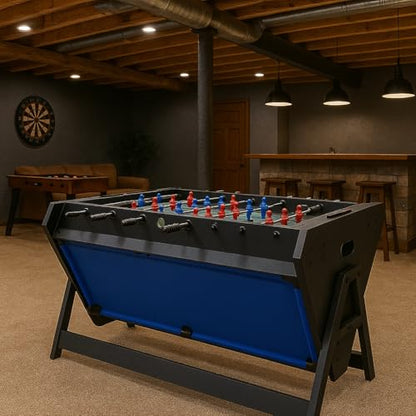 3-in-1 Game Table with Rotating Design, Including Billiards, Table Football, and air Hockey Table, for Indoor Entertainment Center - color: Black And Blue