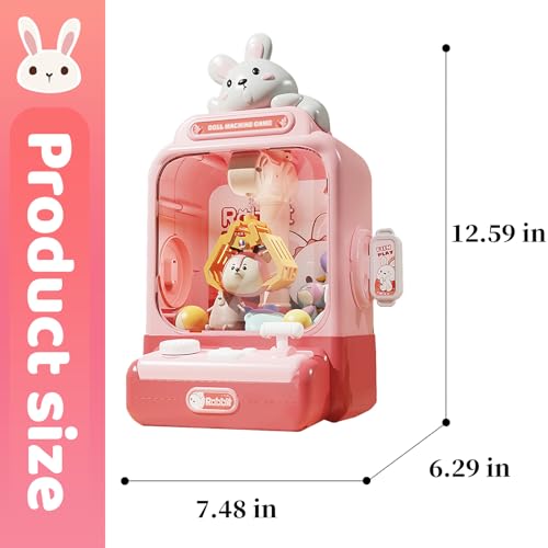 Rabbit Claw Machine - Mini Vending Machine with Lights and Music, Candy Machine Dispenser for Kid Ages 3+, Electronic Kids Claw Machine Game for Birthday Party Includes 10 Plush Toys - color: Pink