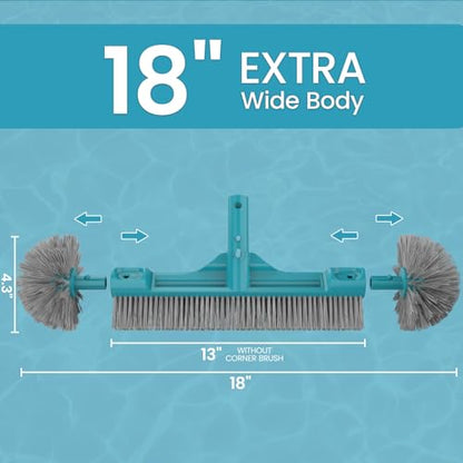 18” Pool Brush Head - Plastic Pool Brushes with Round Ends for Cleaning Swimming Pool Walls, Steps & Corners, Safe for Vinyl Liner(No Pole) - size: 18" Pool Brush