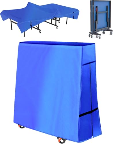 Ping Pong Table Cover 600D Oxford Fabric, Table Tennis Cover Waterproof Sunproof Indoor & Outdoor Fits Universal 9x5 FT Tables Folding & Flat Tables with Zipper & Buckles - color: Blue