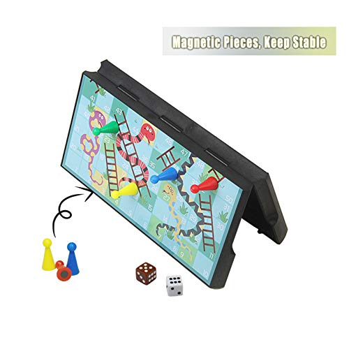 Mini Snakes and Ladders Board Game Set -7.9″, Magnetic Travel Board Game, Family Fun Toys/Gift for Kids - style: Mini Rounded Corner Style