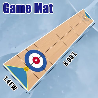 Shuffleboard, Curling and Bowling 3 in 1 Board Game Set,with 8.98 Foot Game Mat,2 Cues,8 Curling Rocks,6 Bowling Pins,Fun Family Game - size: 8.98'L