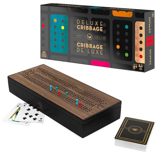 Spin Master Games Legacy Deluxe Cribbage Classic Game with Lined Wooden Case and Colored Metal Movers, Family Game for 2 to 4 Players Ages 8 and up - color: Cribbage