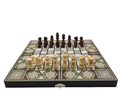 Wooden 3 in 1 Chess Checkers Backgammon Board Game Set, 12 Inch Portable Folding Chess Board, Portable Travel Chess Set for Adults Kids Family Game Night Gift（Non-Magnetic）