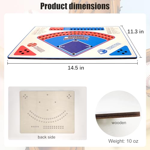 Baseball Board Game, Solid Oak Wooden Baseball Dice Table Game with 20mm Thick Board, Red & Blue Design, Complete Set for Family Party, Game Night, Holiday and Travel