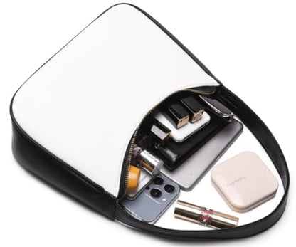 CYHTWSDJ Shoulder Bags for Women, Cute Hobo Tote Handbag Mini Clutch Purse with Zipper Closure - color: Black& White