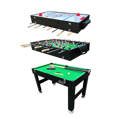 KICK Trio 48″ 3-in-1 Multi Game Table - Foosball, Billiards/Pool & Air-Hockey - color: Black