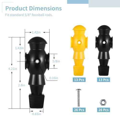 26 Pcs Foosball Men, Resin Foosball Replacement Parts, Table Soccer Player Set for Tournament Foosball - color: Black and Yellow