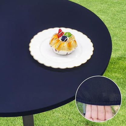 Small Round Fitted Table Cover Cocktail Table Topper Cap Elastic Tablecloth Stretch Spandex Tables Cloth for Bar Pub Party Navy 24 Inch - color: Navy, size: 24" (Round)