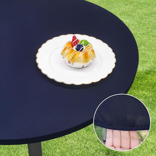 Small Round Fitted Table Cover Cocktail Table Topper Cap Elastic Tablecloth Stretch Spandex Tables Cloth for Bar Pub Party Navy 30 Inch - color: Navy, size: 30" (Round)