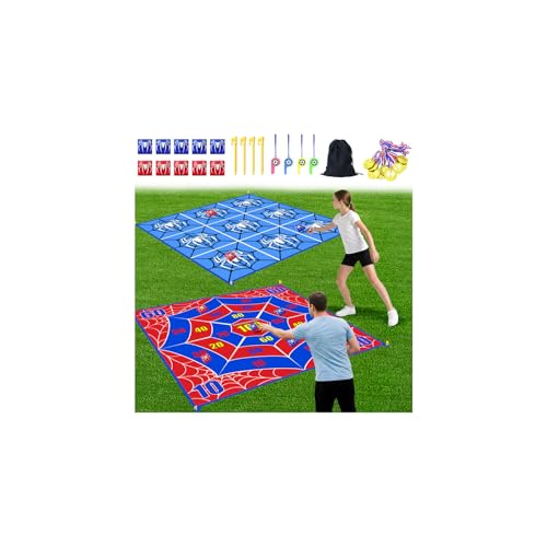 2-in-1 Giant Tic Tac Toe Game Bean Bag Toss Outdoor Games, 4.5FT Spider Tic Tac Toe Game with 10 Pcs Bean Bags, Outside Games for Adults and Family Lawn Yard Carnival Field Day Camping Party - color: Red Blue
