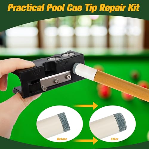 Billiards Pool cue Tips Replacement kit, Professional Pool Cue Tip Repair Kit, Portable Cue Stick Tool for Shaping and Replacing Tips, Complete Billiards Accessories