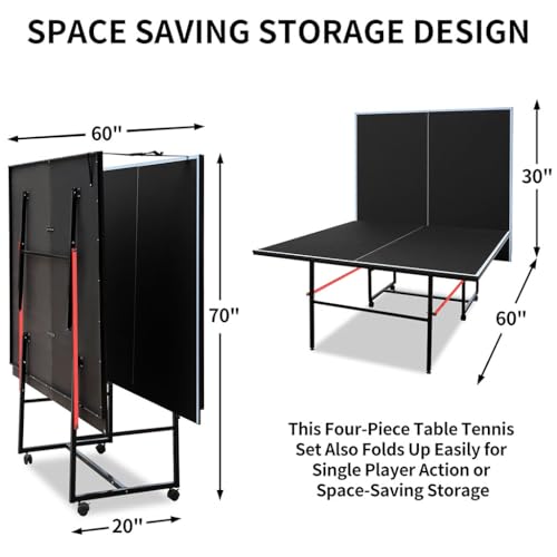9x5 FT Foldable Ping Pong Table for Indoor Use, Professional MDF Table Tennis Table with Net, 2 Paddles & 3 Balls, Playback Mode, Space-Saving Folding Design for Family Recreation (Black)