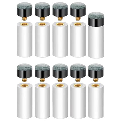10 Sets Billiard Cues Tips Replacement Kit, White Pool Cue Stick Ferrules & Blue Screw On Pool Cue Tips in 0.47inch, Billiards Club Repair & Maintenance Accessories