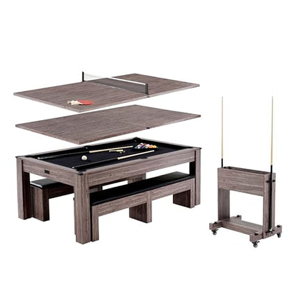 Barrington Billiards 7' Drop Pocket Pool Table 3-in-1 Combo Table, Dining Top, Table Tennis and Billiards with Accessories - style: 7 Ft. Monteray Brown