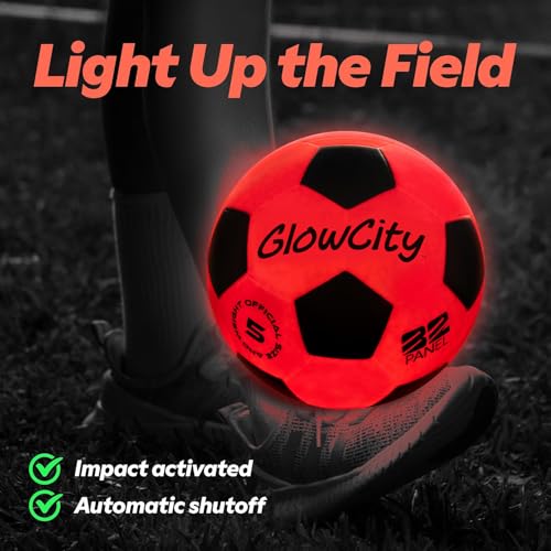 GlowCity Glow in The Dark Soccer Ball + Glider LED Flying Disc, Light Up, Durable, Multi-Color, Perfect for Evenings and Night Time, Great Gift for All Ages Teens