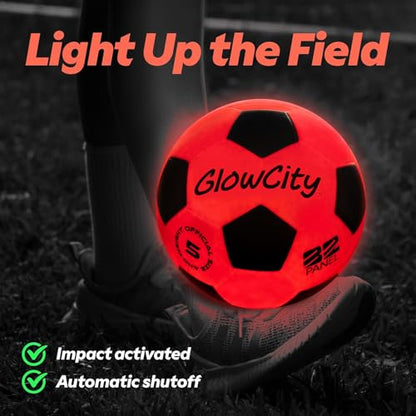 GlowCity Glow in The Dark Soccer Ball + Glider LED Flying Disc, Light Up, Durable, Multi-Color, Perfect for Evenings and Night Time, Great Gift for All Ages Teens