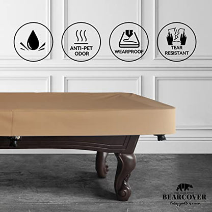 Heavy Duty Leatherette Billiard Pool Table Cover, Waterproof & Tearproof Cover for Pool Table 7/8/9FT (Wheat Brown, 8FT-(100"LX 56"WX 8“H)) - color: Wheat Brown, size: 8FT-(100"LX 56"WX 8“H)